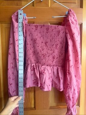 Smocked Pink Floral Peplum Tunic Top - Women's